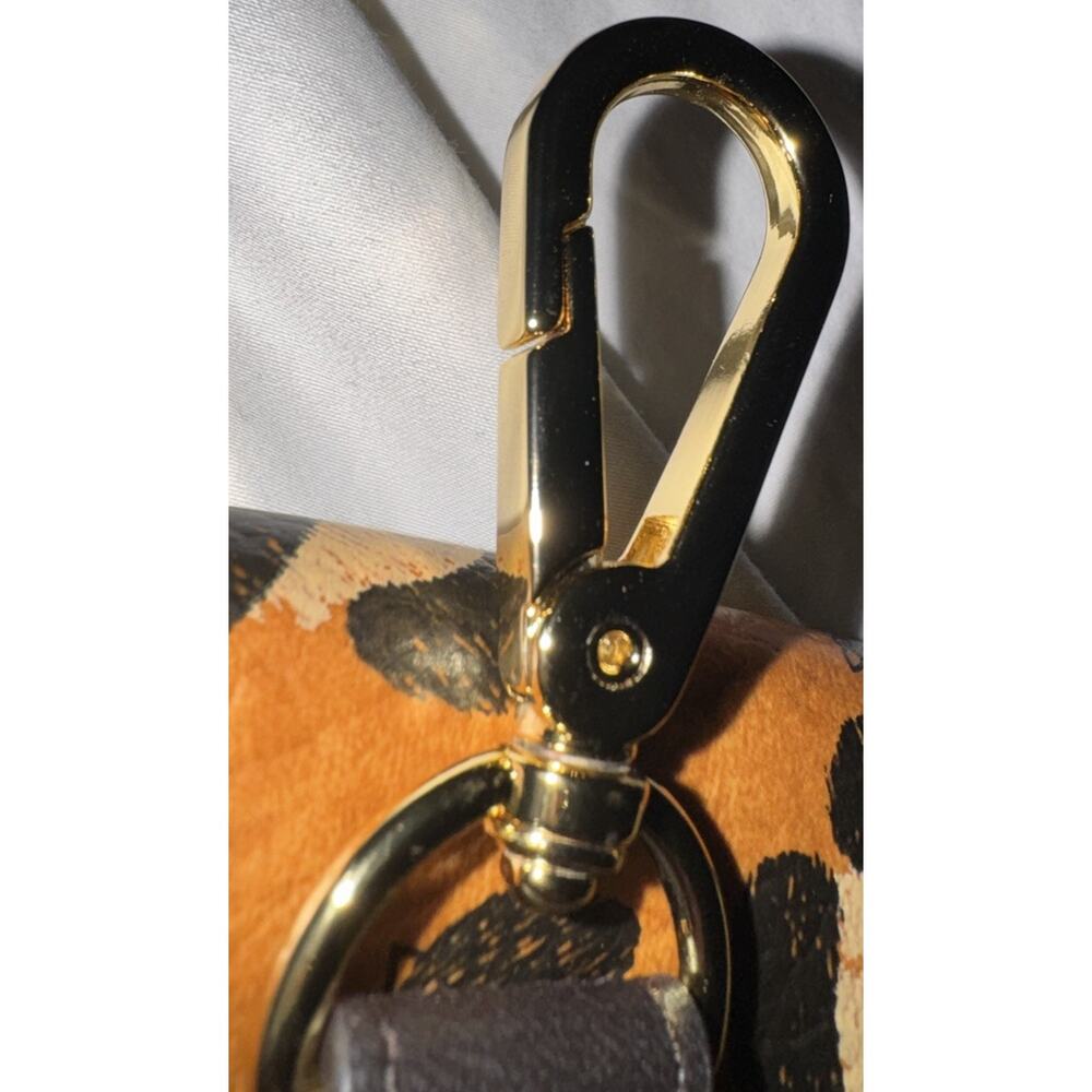 MCM Leopard Print Key Holder Card Case Gold Studded Clip Lanyard Mini Pouch - Picture 10 of 13